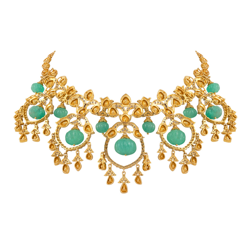 Fusion Polki Necklace with Emerald Melons